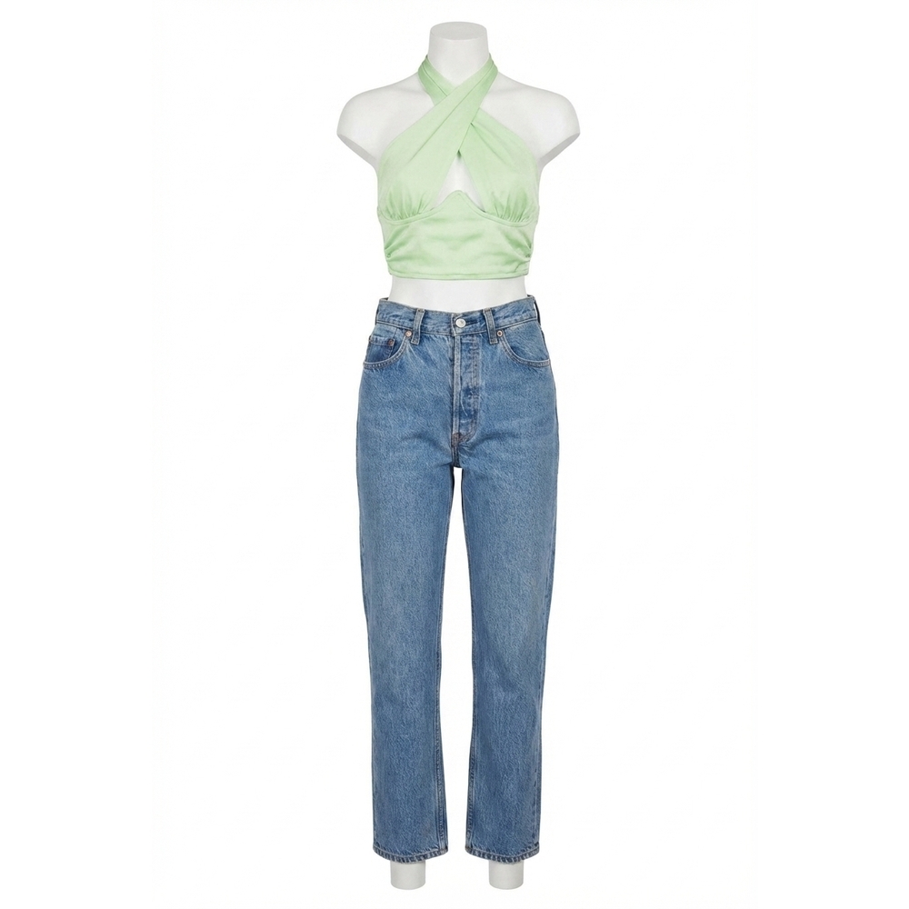 NEW FOR LOVE & LEMONS rana cropped cross front open-back top in green